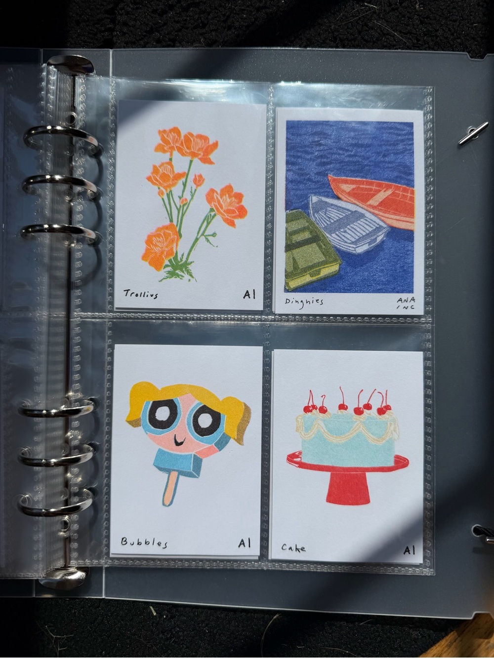 Ana inciardi mini print 4 pack - cake, bubbles, dinghies, trollius flowers